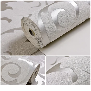 

Silver Floral Luxury Loquat leaf Wall Paper home DecorSilver/Gold Victorian Damask Embossed Wallpaper Roll Wall Coverings