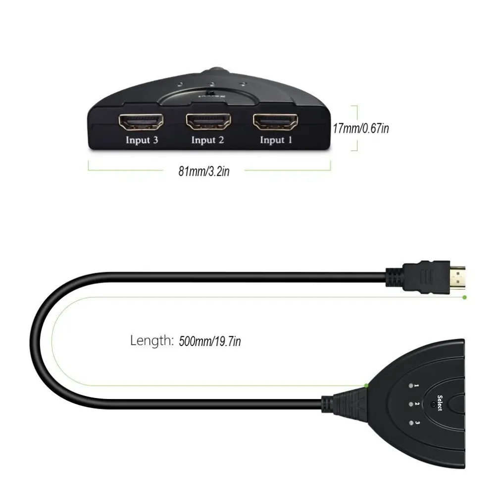 Мини 3 порта HDMI коммутатор 1.4b 4K Коммутатор HDMI сплиттер 1080P 3 в 1 выход порт концентратор для DVD HDTV Xbox PS3 PS4