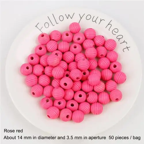 Rose Red 50 шт., Детские бусины для рукоделия, деревянная нить, улей, разделитель, бусины, сделай сам, ювелирный аксессуар для рукоделия 14 мм - Цвет: Rose Red