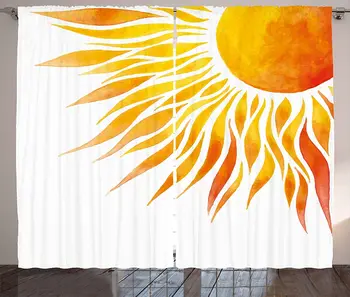 

Summer Curtains Modern Art Watercolor Hand Painted Sun Ombre Image Swirl Like Beams Living Room Bedroom Window Drapes Marigold