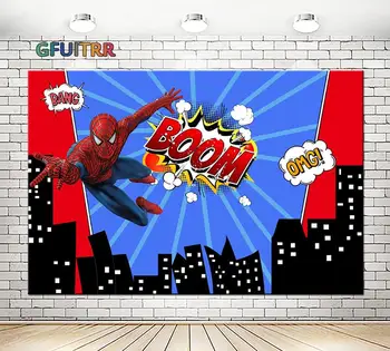 

Spider Man Night City Boom Photography Backdrop Baby Shower Birthday Party Photo Background Buildings Vinyl Photo Booth Props