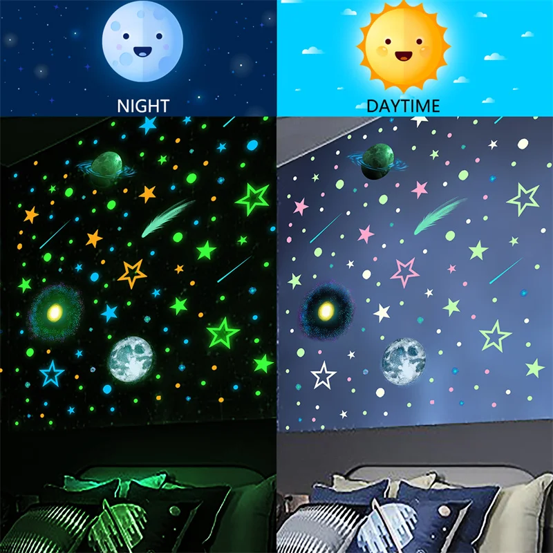 Stelle Fosforescenti Adesive Per Soffitto – Set 134 Pezzi Con Astronavi E Luna, Per Cameretta Dei Bambini, Effetto Notte Stellata