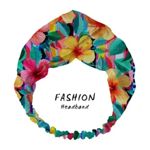 

2020 Women Hair Accessories Headbands Hair Bands Hawaiian Hibiscus Floral with Stripe Print Head Wrap Cross Bandanas Scrunchies