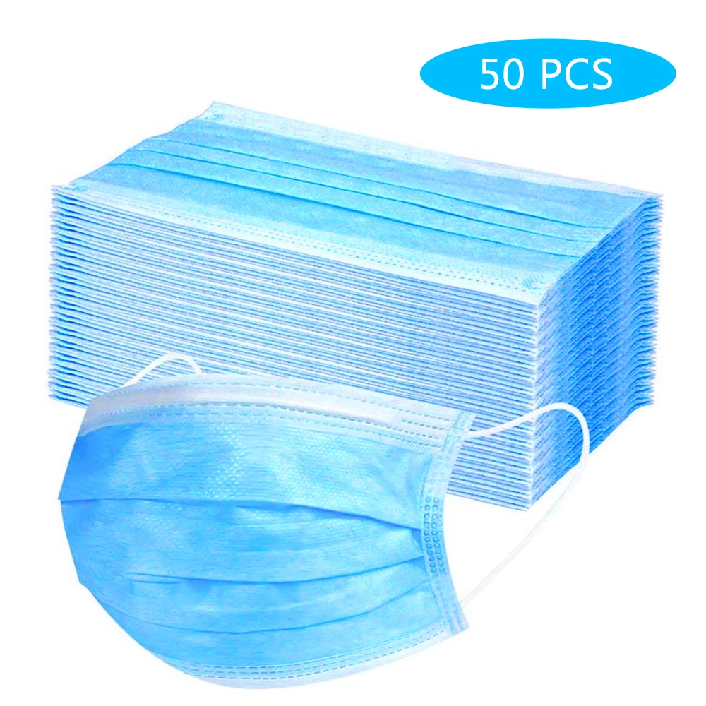 

50PCS Disposable Masks 3 layer Non-woven Anti-Particle Anti-droplet Dust-proof Breathable Face Mask not ffp3 kn95 kf94