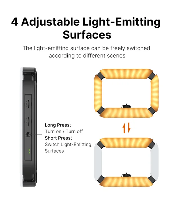 Luce LED Selfie Per Video E Foto - CRI 97+, Ricaricabile, Con Clip Per Telefono E Cold Shoe, Regolazione Luminosit&agrave;