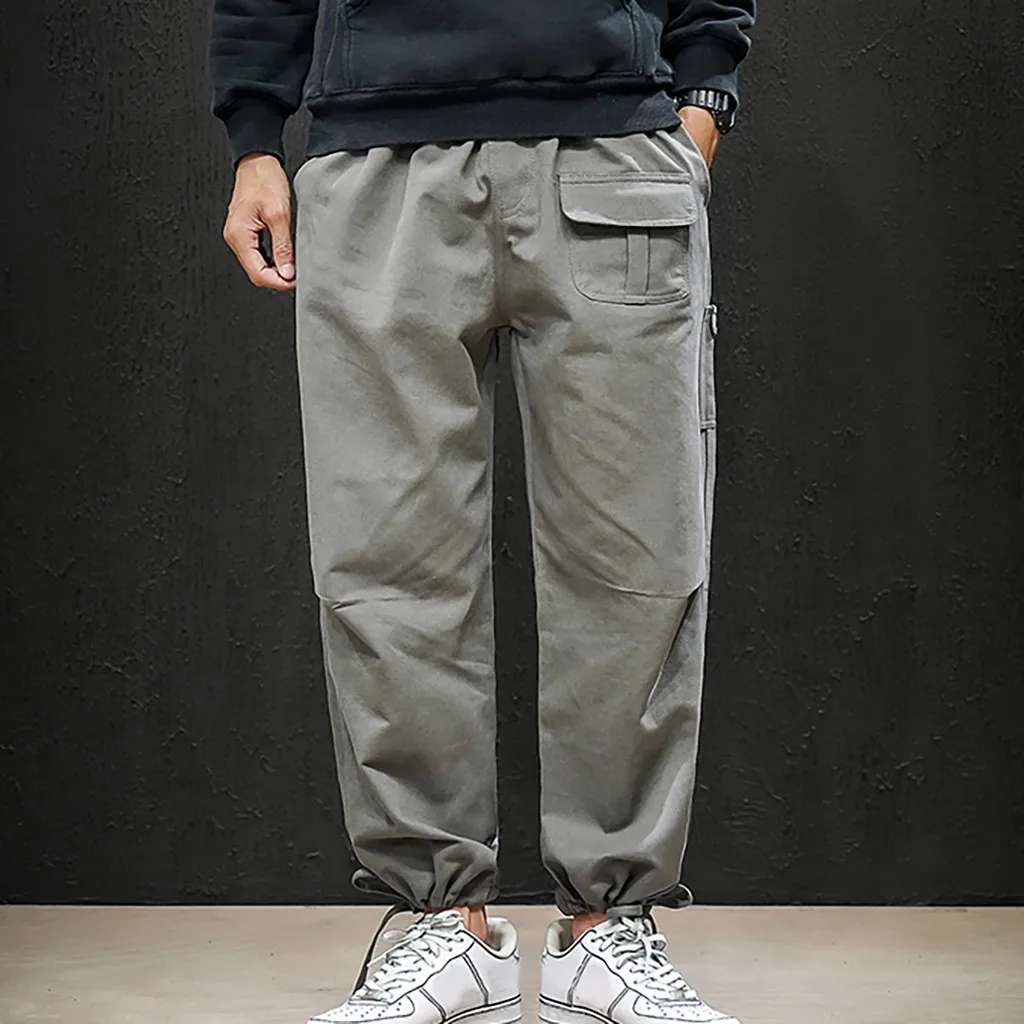Feitong/мужские черные брюки; pantalones hombre; Осенняя уличная одежда; Простые однотонные повседневные брюки в стиле хип-хоп с карманами