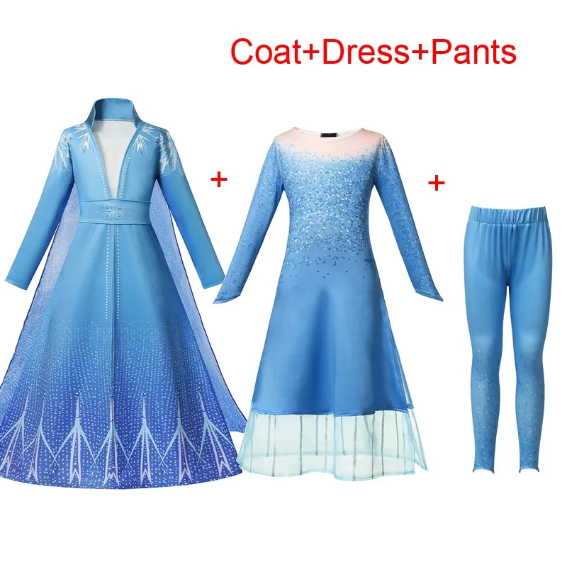 VOGUEON/Новинка; платье принцессы Эльзы 2; комплект одежды для девочек; платье с длинными рукавами и пуховик; комплект из 2 предметов костюм Снежной Королевы на Хэллоуин