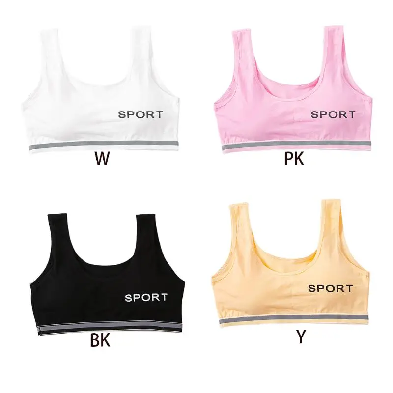 

KLV 1PC Teens Girls Sport Letters Printed Cotton Underwear 5 Colors Wireless Removable Padded Training Bra Seamless Stripes