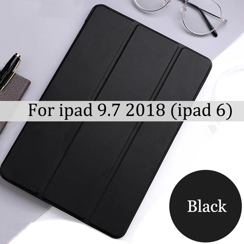 Чехол для планшета С Откидывающейся Крышкой для Apple ipad Air 2 9," Pro Чехол Smart Sleep wake funda Trifold Stand capa solid для ipad 5 ipad 6 - Цвет: black for 9.7 2018