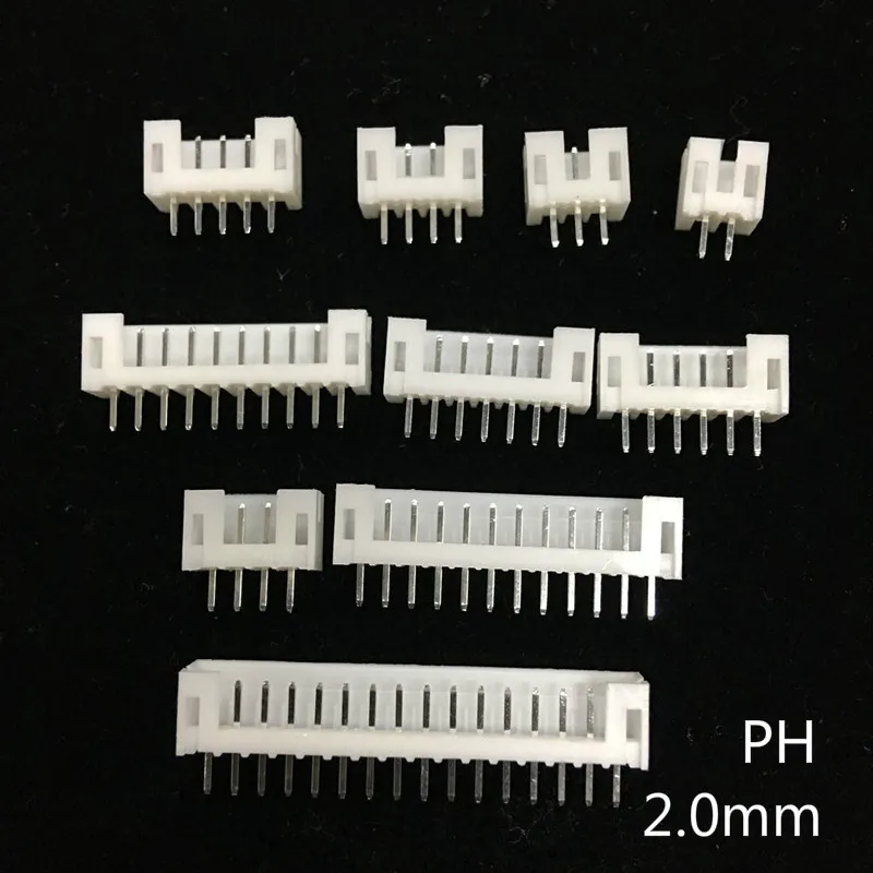 20 Sets of PH2.0 PH 2mm Connector Kit with Curved and Straight Needles - Includes Seats, Plugs, and Terminals (2P to 10P)