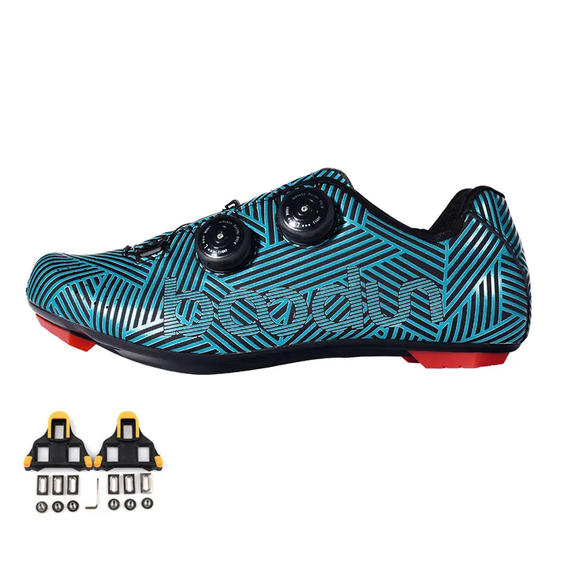 blue with cleat Кроссовки для шоссейного велоспорта; Ультралегкая обувь для гонок; спортивная обувь с самоблокирующимся велосипедом; мужские и женские профессиональные велосипедные кроссовки; zapatillas - Цвет: blue with cleat