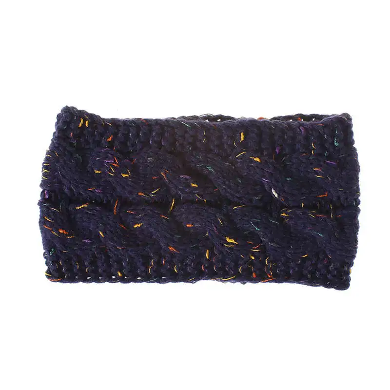 Navy Blue Yarn Весенне-зимняя теплая повязка на голову с ушками для женщин, вязанная повязка для волос, эластичная чалма широкие аксессуары для волос - Цвет: Navy Blue Yarn