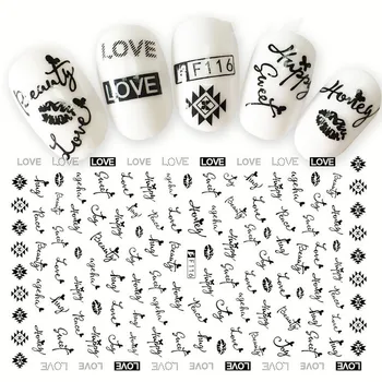 

Nail Sticker Decals 3D Nails Slider Art English Letter Design Decoration Manicure Adhesive Tips Foil Wraps Pegatinas Polish