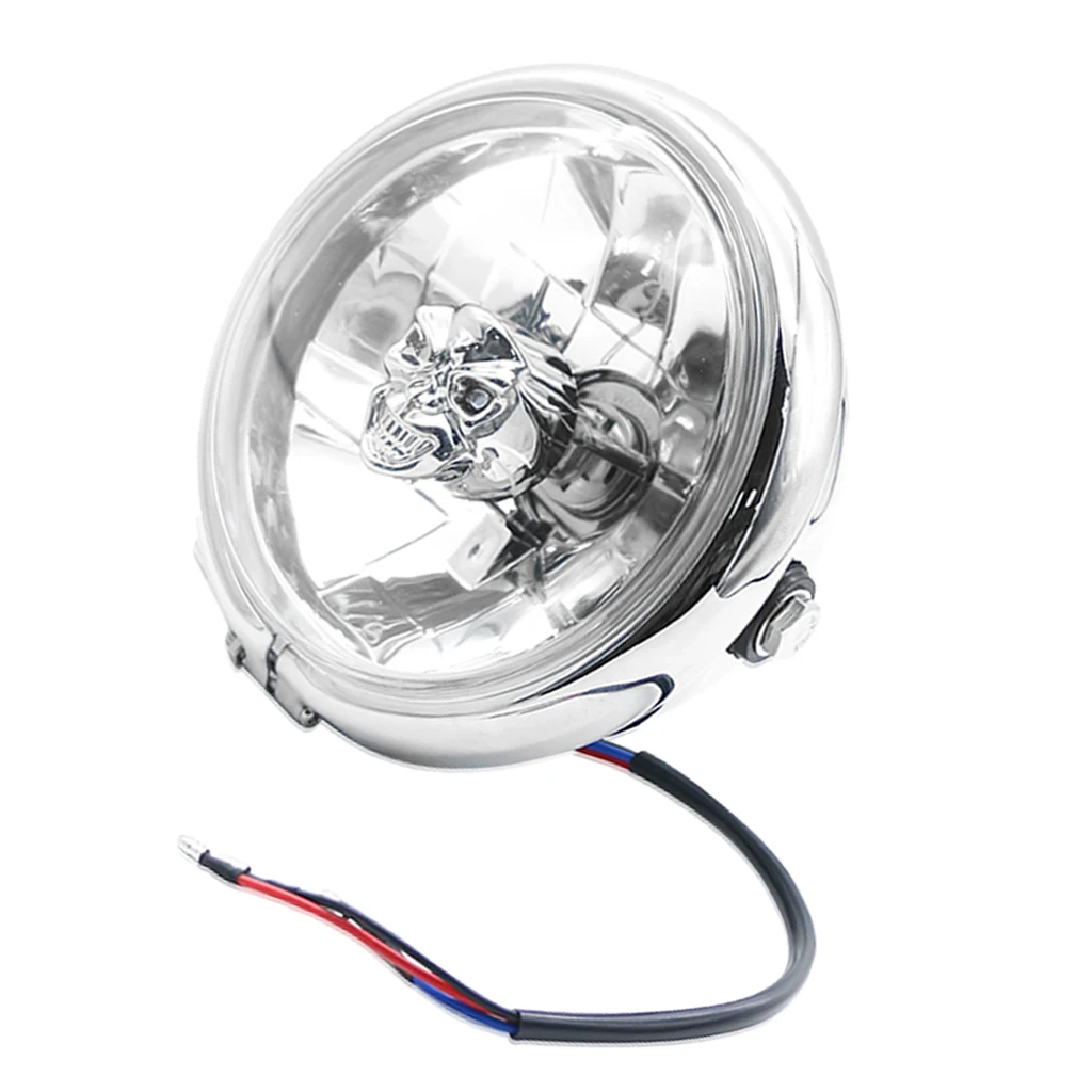 Motorcycle Headlight 5.9inch Round Retro Front Lamp Repalcement for Harley CG125 Motorbike - Silver