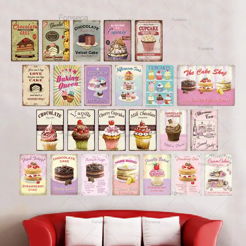 Tin Sign Wall Decor Poster Plaque Metal Vintage In Bakery Kitchen Delicious Small Cake Ice Cream Dessert Metal Sign Plaques Signs Aliexpress