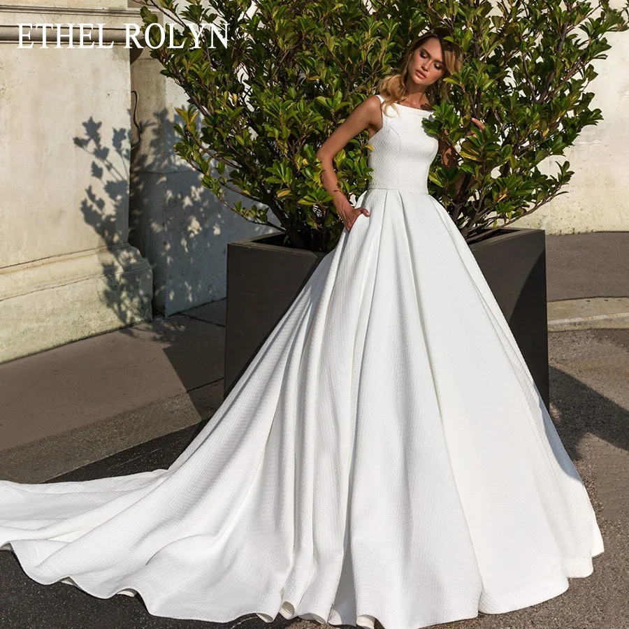 

ETHEL ROLYN Romantic Boat Neck Sexy Backless Princess Wedding Dress A-Line Luxury Soft Satin Bridal Dress Vintage Wedding Gowns