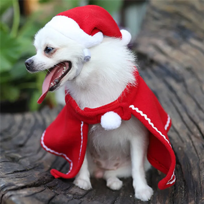 Одежда для собак теплое пальто зимний красный плащ новогоднего мопса Bichon Chiwawa