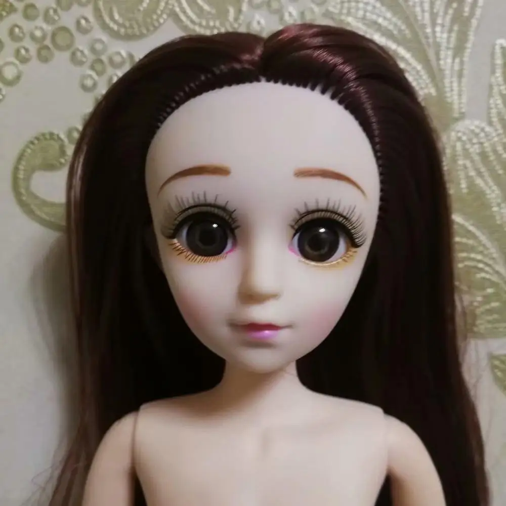 1/6 bjd куклы аксессуары голова синий и фиолетовый 3D глаза для длинных волос парик женский голый обнаженный 30 см куклы игрушки для девочек голова без тела