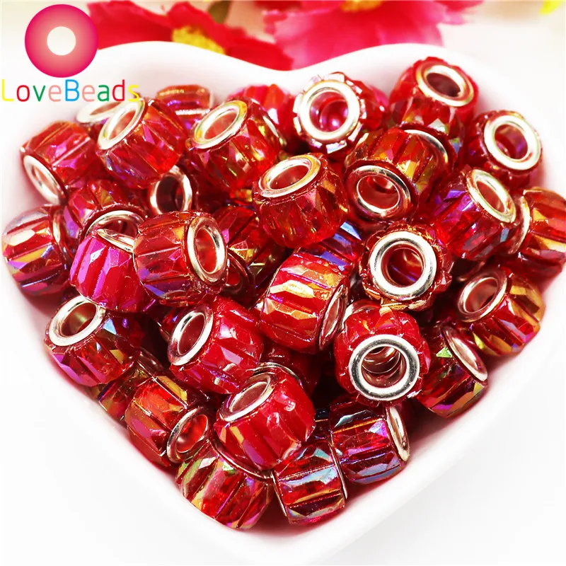 

10Pcs New European Beads Large Holes Spacer Beads Charms Supplies With Brass Silver Core for Bracelets Earrings Jewelry Making