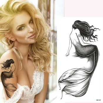 

fenning Mermaid Hippocampus Temporary Tattoo Sticker for Kids Hand Body Art 210*114mm Fake Women Waterproof Tattoo Paper