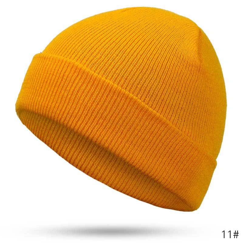 Зимняя вязаная шапка унисекс, повседневные шапочки для мужчин и женщин, хлопковая Осенняя шапка, модная однотонная Кепка в стиле хип-хоп - Цвет: 11 Earth Yellow