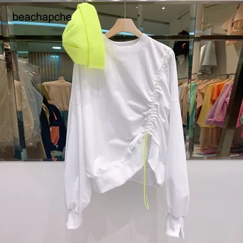 

beachapche Drawstring Side Casual streetwear fashion women hoodied shirt ladies autumn winter sweatshirt loose pullover