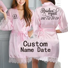 Персонализированные Имя даты кружево кимоно халат для женщин Свадебные невесты халаты девичник свадебная одежда