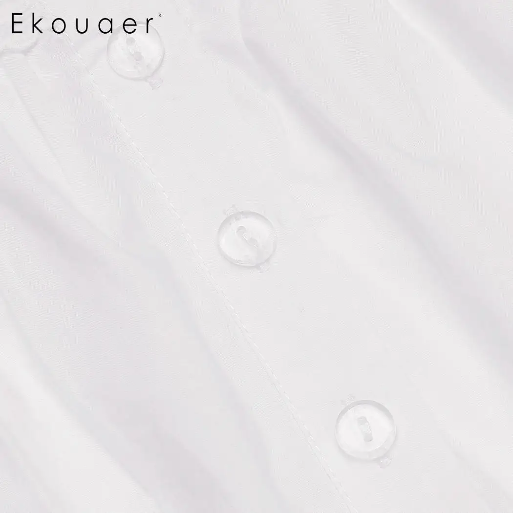 Ekouaer, женское летнее ночное белье хлопковая ночная рубашка, кружевная, из кусков, на пуговицах, на бретелях, ночная рубашка, до колен, ночная рубашка, ночная рубашка