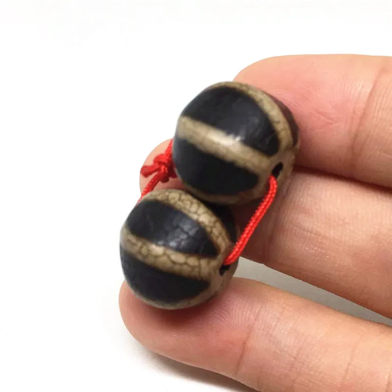 A Pair of Black and Old Round Beads 10mm Natural agate Amulet Dzi Beads Loosing Beads Fine Beads Collection