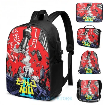

Funny Graphic print mob psycho 100 USB Charge Backpack men School bags Women bag Travel laptop bag