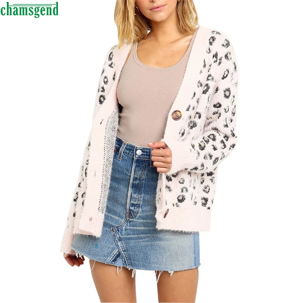 Chamsgend Women Leopard Knitted Cardigan Sweater Soft Elegant Winter Comfortable Warm Coats Long Sleeve Abrigos De Invierno |