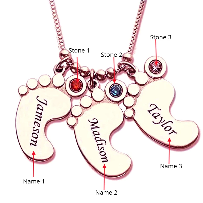  Fashion Personalized Mother's Necklace Baby Feet 925 silver with birthstone jewelry making on the n