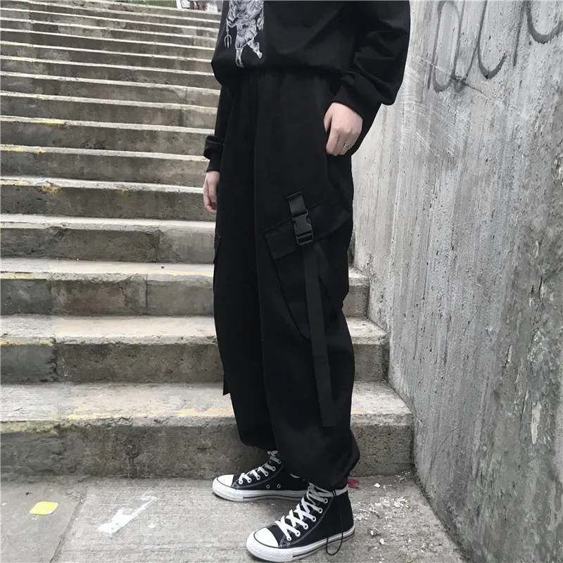 Летние Han ins Harajuku винтажные BF уличные брюки карго женские Модные свободные однотонные повседневные женские брюки карго с высокой талией