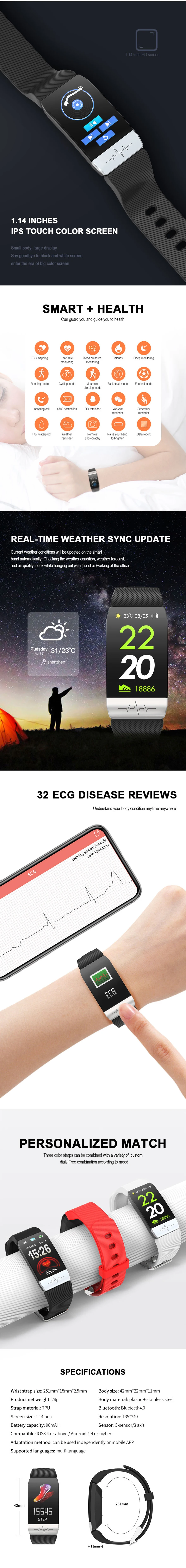 SKHO Q1S фитнес-трекер ECG+ PPG водонепроницаемый смарт-браслет монитор сердечного ритма напоминание о звонках Смарт-часы спортивные для iOS Android