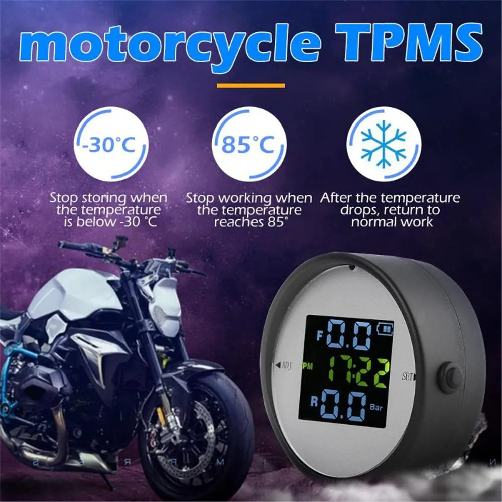 Беспроводной ЖК-дисплей Система контроля давления в шинах мотоцикла TPMS внешний датчик монитор в реальном времени Отображение времени датчик давления в шинах
