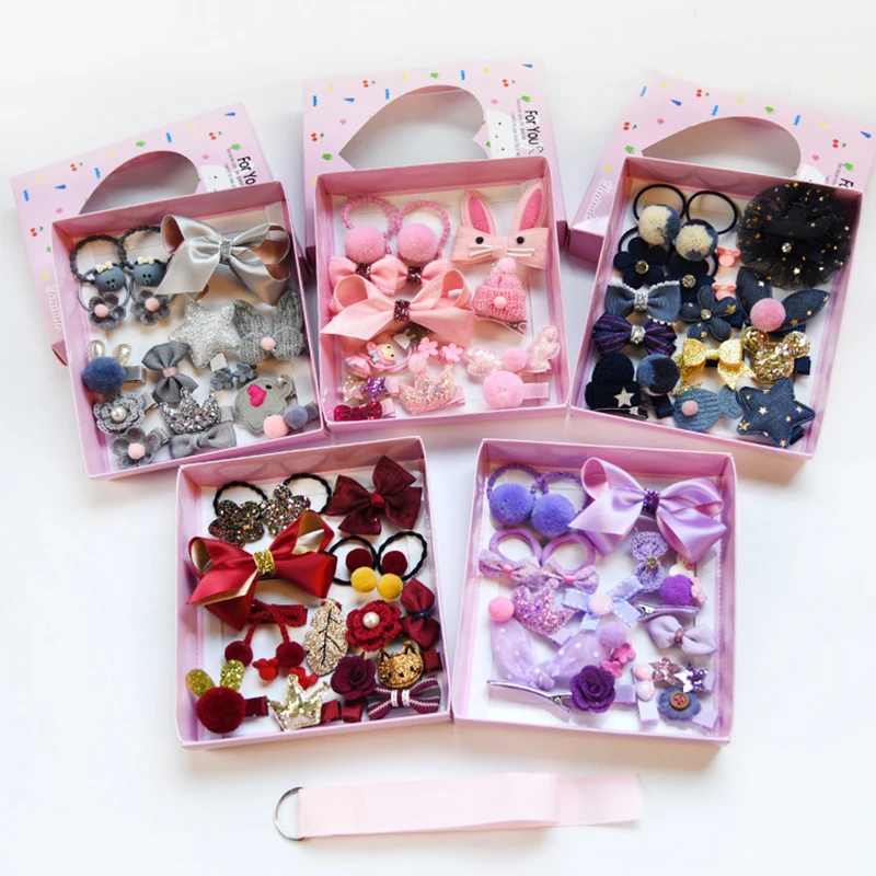18 Uds princesa infantil niños bebé niña diadema tejer grogrén (ligamento tafetán pinzas para el pelo con lazo cuerda de goma para cabello banda sombreros de bebé Accesorios