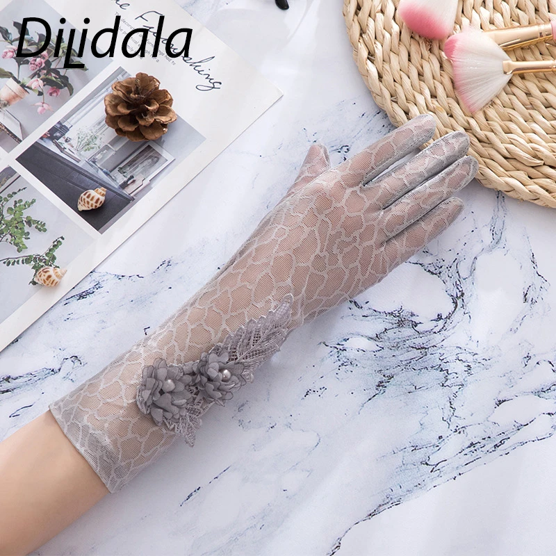 Dilidala новые летние кружевные перчатки с вышивкой от солнца женские кружевные длинные тонкие дышащие перчатки с защитой от ультрафиолета