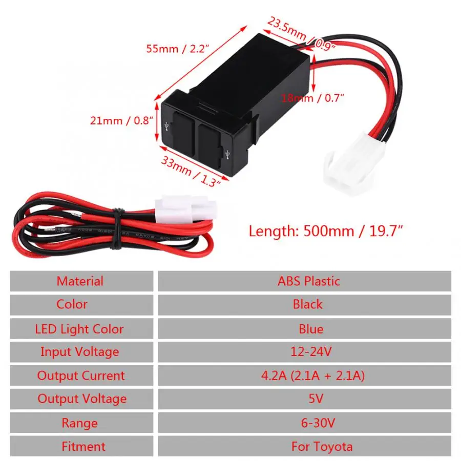 12-24 В 2.1A Водонепроницаемый ABS двойной USB порт зарядное устройство гнездо адаптера питания для Toyota двойной зарядное устройство USB