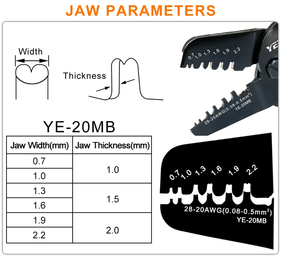 SH1.0/ZH1.5/PH2.0/XH2.54/SM2.54/2510/VH3.96/5557/5559 Molex Tyco JST Flachstecker-Zangen YE-12MB/20MB Crimpwerkzeuge YEFYM – Detail 3