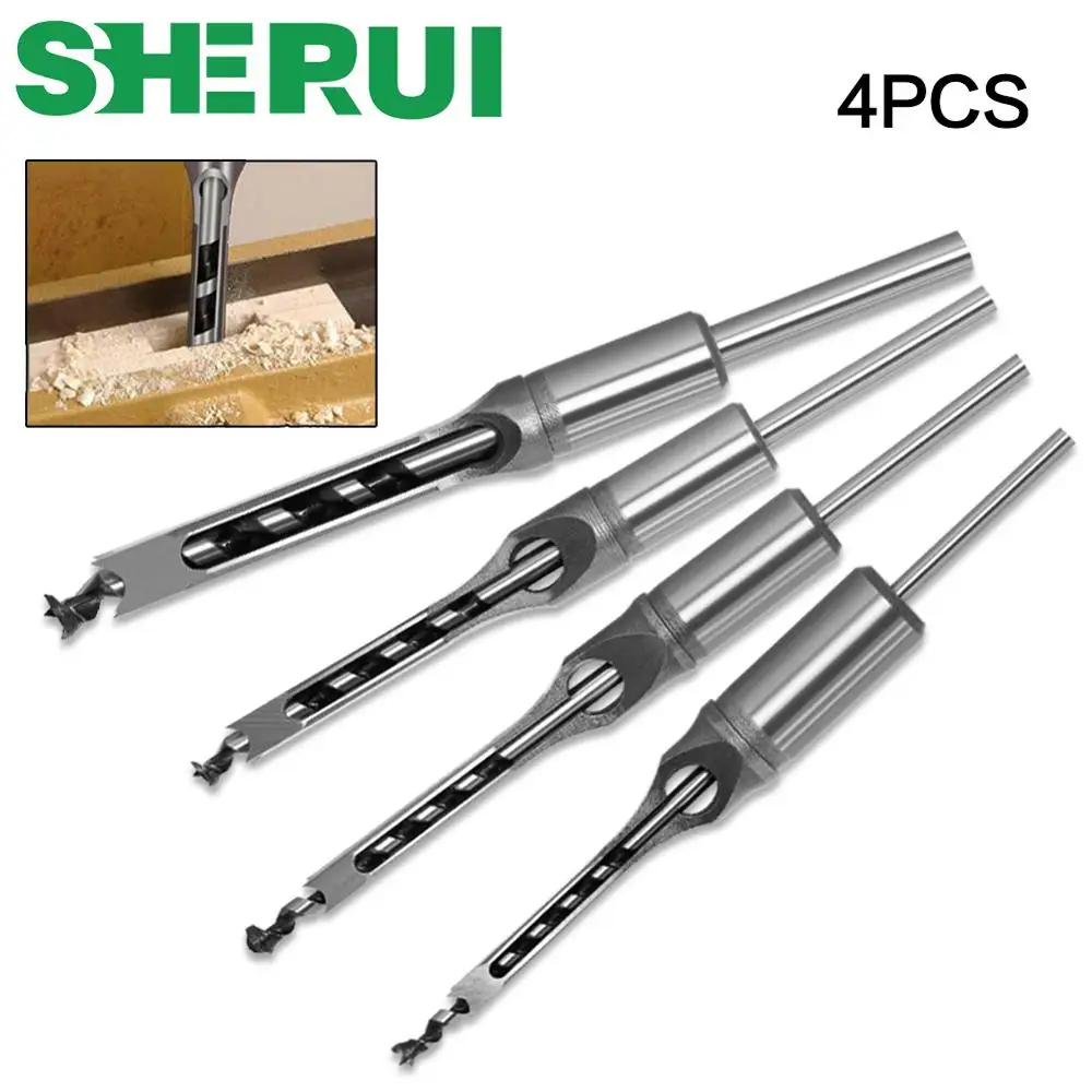 4PCS HSS Twist Drill Bits Square Auger Mortising Chisel Drill Set