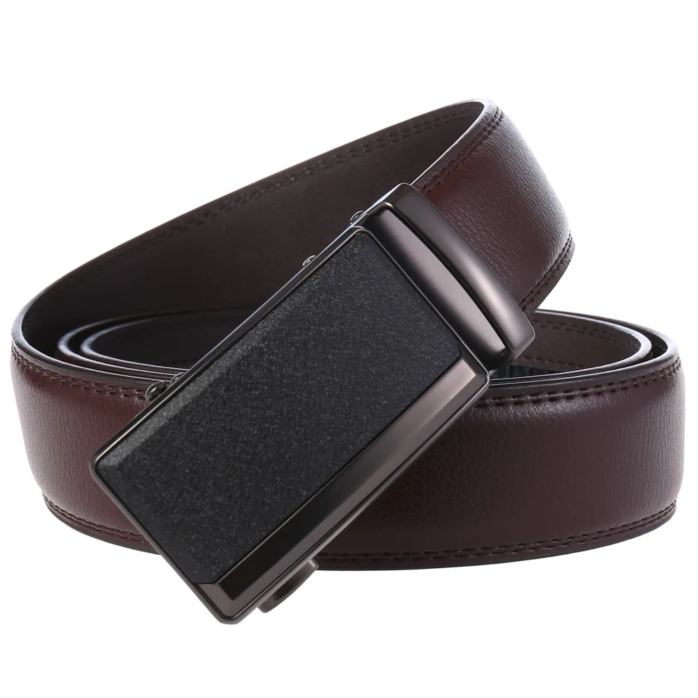 Men's Belts Cowhide High Quality Metal Auto Buckle Gray Business Waist Strap Male Brown Ratchet Belt For Men Leather_voghion.com