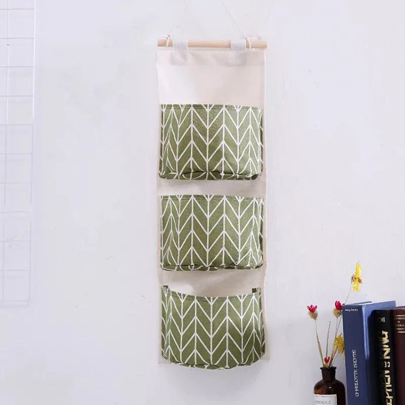 XUNZHE 3 Карманы хлопчатобумажное бельё настенный подвесной для хранения сумки карман на дверь спальни дома двери хранения карман домашнее украшение, подвесные сумки - Цвет: Светло-зеленый