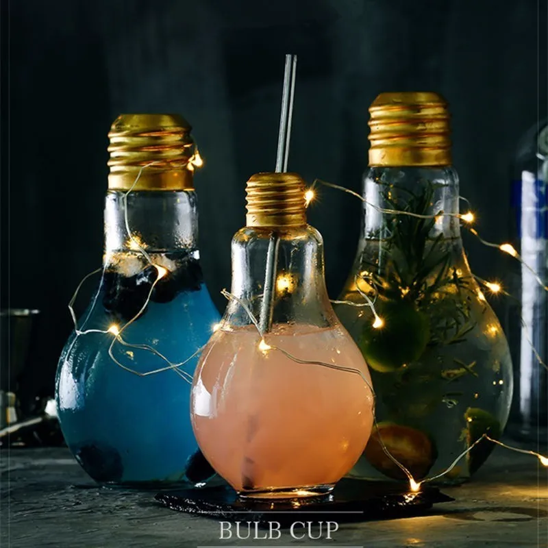 

Creative Lamp Bulb Globe DIY Cocktail Straw Glass Bar Club Home School Party Juice Wine Cup Student Portable Tubularis Bottle