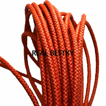 

5m/lot approx: 5mm red Genuine Braided Leather Cord Fit Craft Bracelet Findings Round Real Cow Leather Rope Thread Diy Jewelry