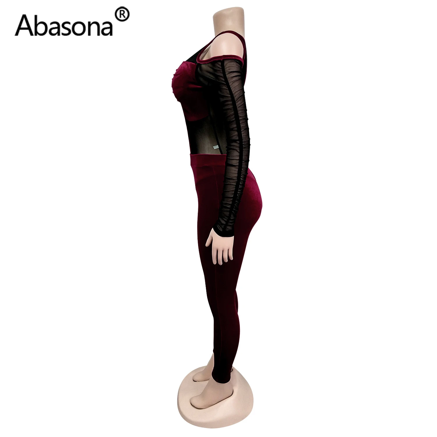 Abasona, зимний женский комплект, спортивный костюм, длинный рукав, сетка, бархат, боди+ штаны, костюм, комплект из двух предметов, сексуальные вечерние костюмы для ночного клуба