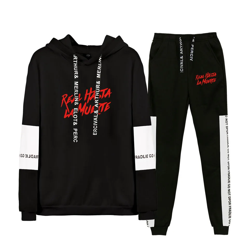 Anuel AA Real La Muerte Hoodie 2-piece Set Men/Women Hoodie + Sweatpants Set Anuel AA Casual Sports Style Clothing