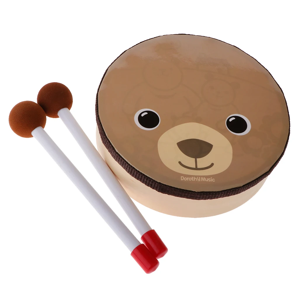 Cartoon Bear Pattern Drum Musical Toy Percussion Musical Instrument with Drum Sticks Mallet for Children Kids Educational Tools musical percussion instruments