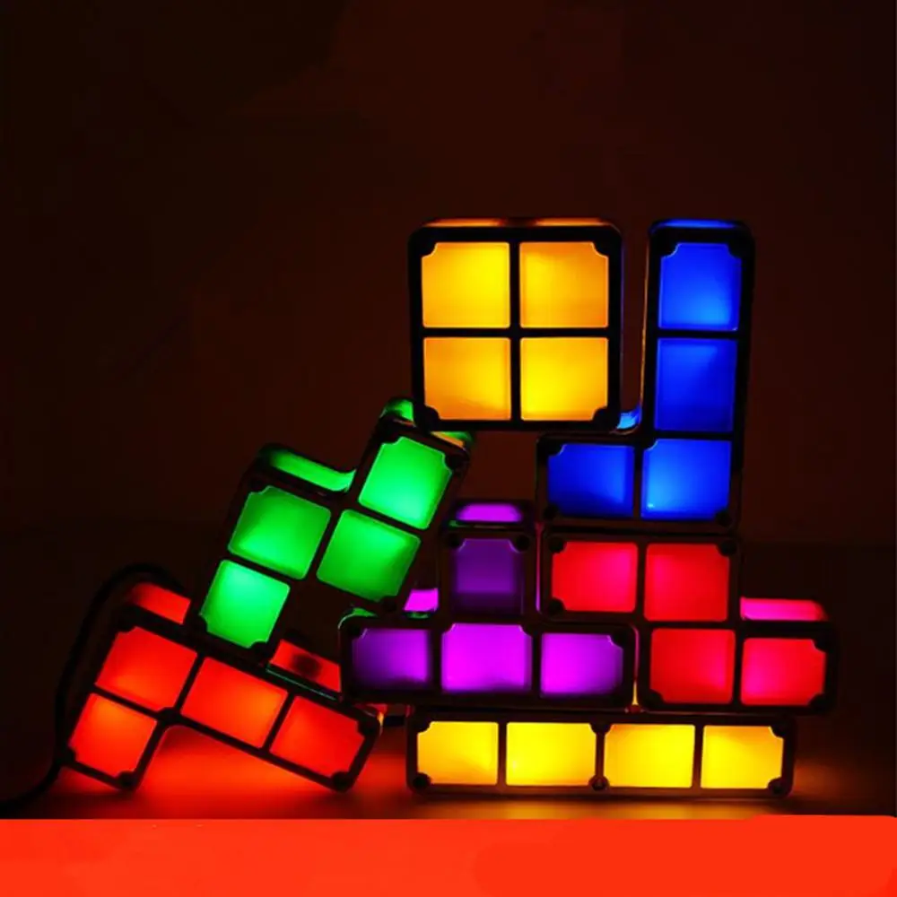 DIY тетрис-головоломки свет Штабелируемый светодиодный настольная лампа конструктивный блок ночник 3D Ретро игрушечная башня лампа ребенок цветной Кирпич игрушка