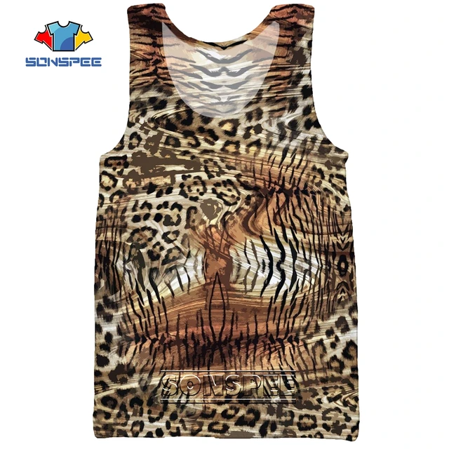 SONSPEE Leopard Animal Hunting 3D Print Men's Tank Tops Casual Fitness Bodybuilding Gym Muscle Funny Men Sleeveless Vest Shirt 7