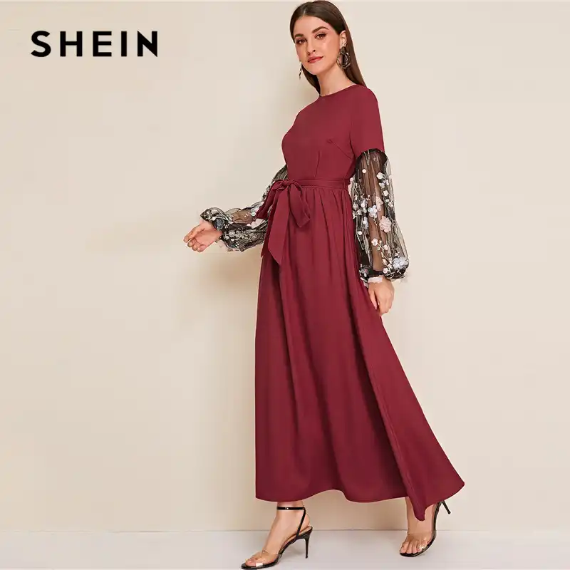 elegant plain lantern sleeve round neck maxi dress